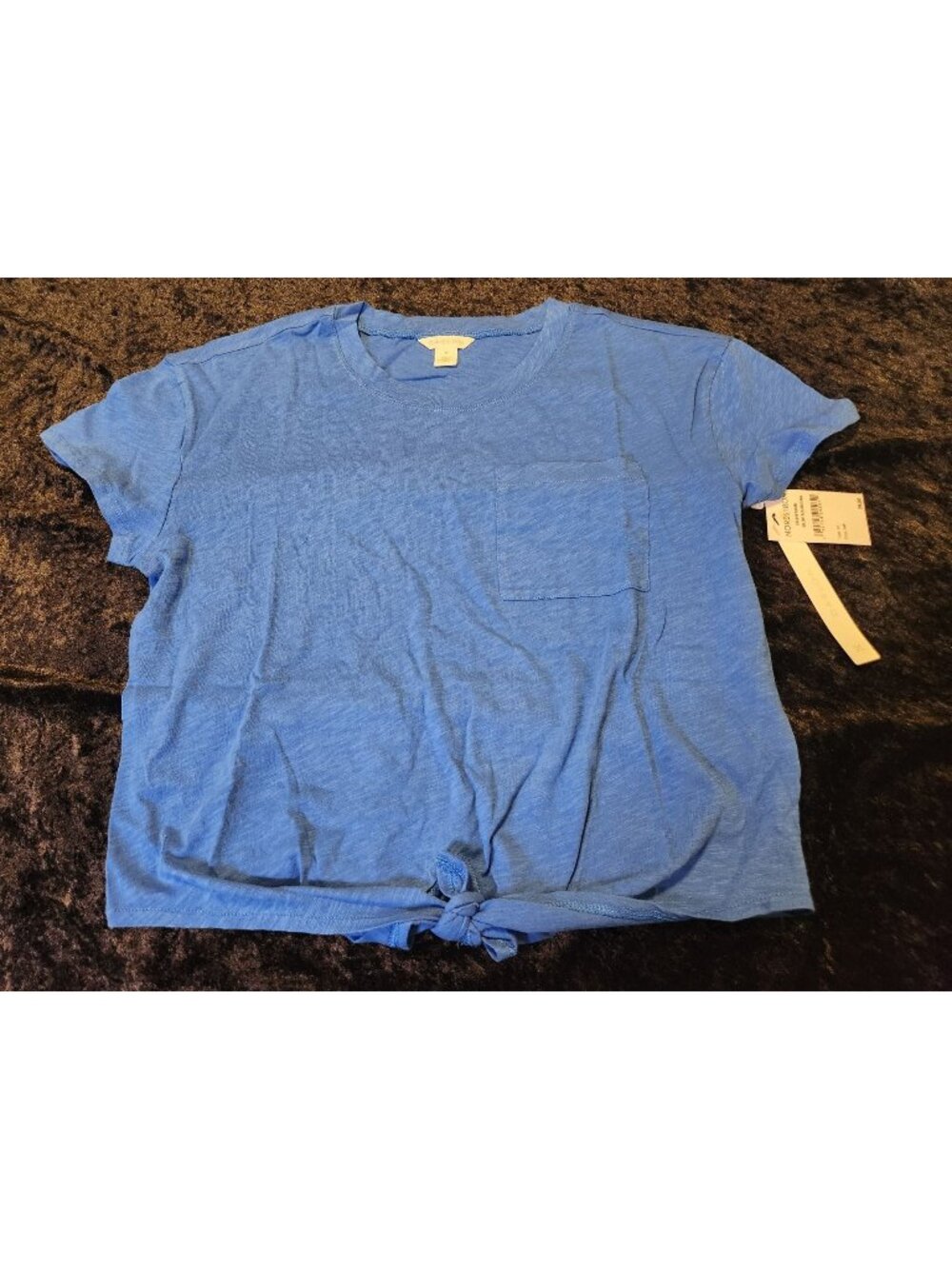NEW Caslon Crew Neck Blue Marmara Tie Front Tee XS